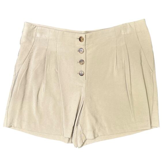 Loft Light Khaki Button Pleated Front High Rise Chino Shorts Large NWOT - Picture 1 of 6